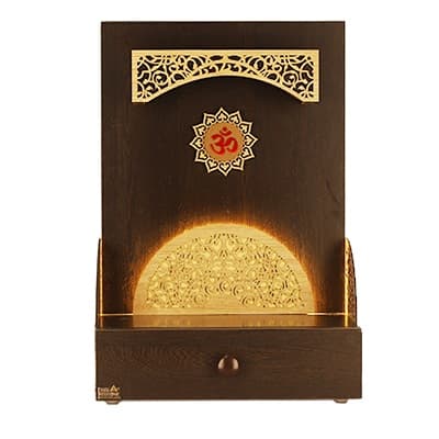 CREATA POOJAGHAR Curved Dome Shape Wooden Home Temple with LED along with Designer Back