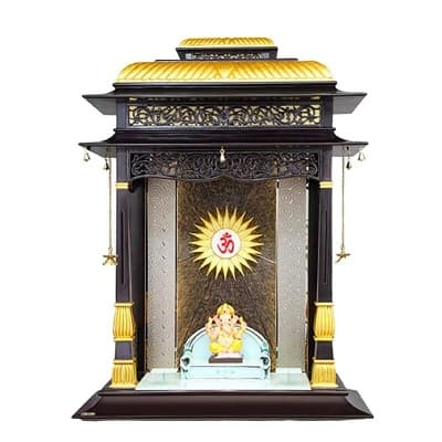 CREATA POOJAGHAR Traditional Mandir With Gold Leaf & Wooden Jali